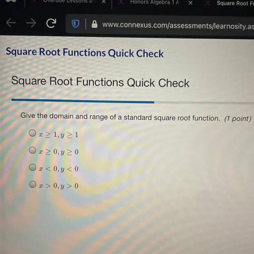 Give the domain and range of a standard square root function.