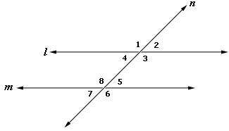 In the figure below, two parallel lines are crossed by a transversal. The measure of angle 8 is 132