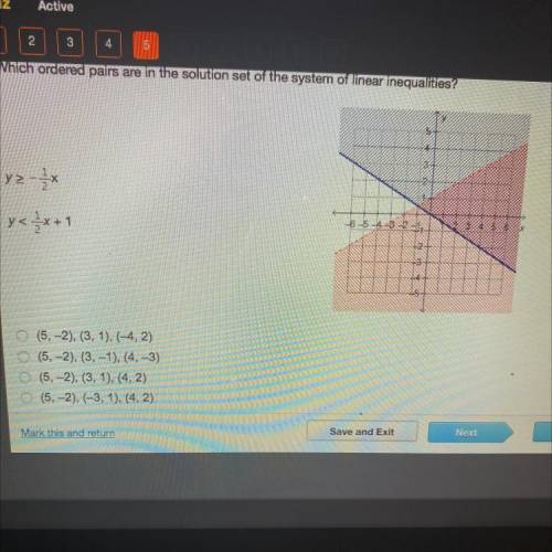 Which ordered pairs are in the solution set of the systern of linear inequalities?

y> -1/2x
y&