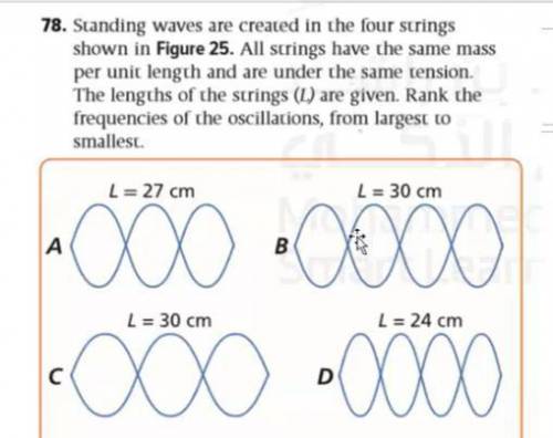 Standing waves are created in the four strings shown in Figure 25. All strings have the same mass p