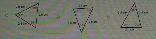 Two of these three triangles are congruent. Choose the triangle that is not congruent to the other