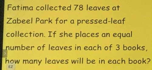 Fatima collected 78 leaves at Zabeel Park for a pressed-leaf collection. If she places and equal nu