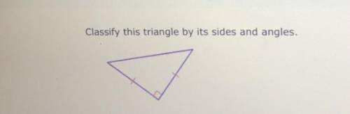 Classify this triangle by its sides and angles.

-obtuse and isosceles-
-right and isosceles-
-obt