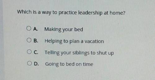 Which is a way to practice leadership at home

O A. Making your bed B. Helping to plan a vacation