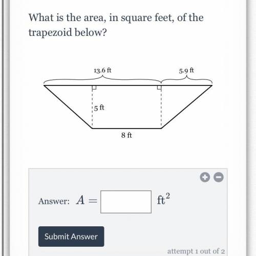 What is the area, in square feet, of the trapezoid below?