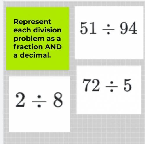 Represent each division problem as a fraction AND a decimal.