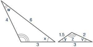 Two similar triangles are shown below:

Two triangles are shown. The sides of the triangle on the