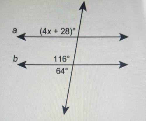 For what value of x is line a parallel to line b?