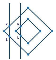 The image below shows two dilated figures with lines KL￼ and K’L drawn. If the smaller figure was d