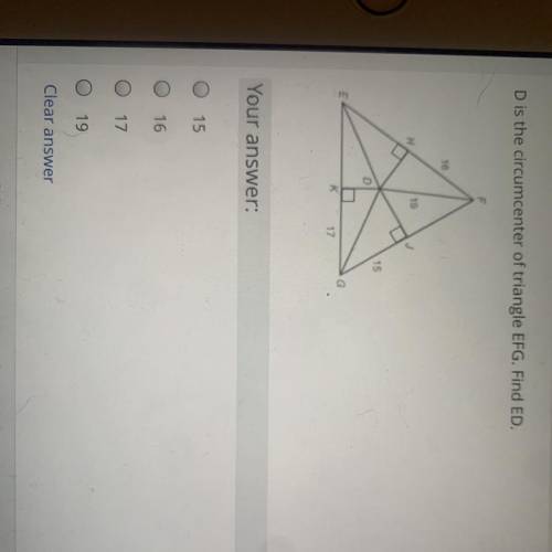 D is the circumcenter of triangle EFG. Find ED