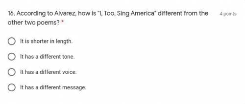 According to Alvarez, how is I, Too, Sing America different from the other two poems? *