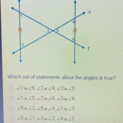 Line v is parallel to line w
Which set of statements about the angle is true