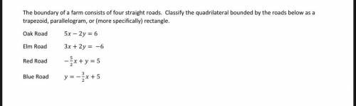 The boundary of a farm consists of four straight roads. Classify the quadrilateral bounded by the r