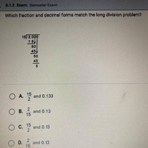 Which fraction and decimal forms match the long division problern?