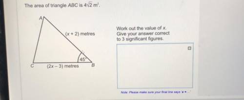 The area of triangle abc is 4 root 2m ^2