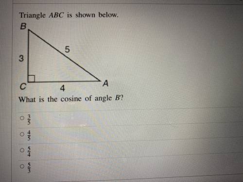 What is the cosine of angle B? Can anyone help with this please? ❤️