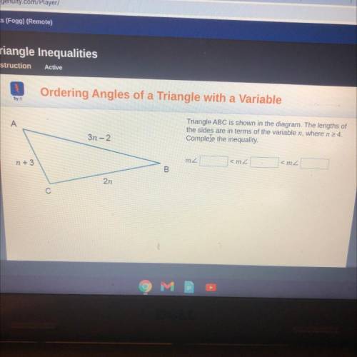 Triangle ABC is shown in the diagram. The lengths of

the sides are in terms of the variable n, wh