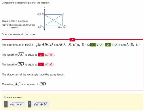 Complete the coordinate proof of the theorem.

Given: A B C D is a rectangle. Prove: The diagonals