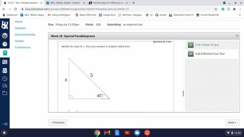 Identify the value of x. Give your answers in the simplest radical form.