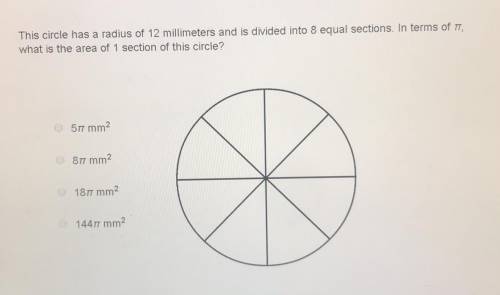 What is the area of 1 section of this circle?