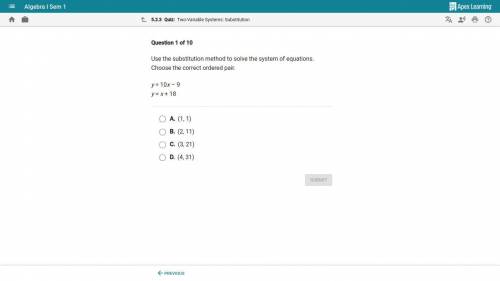 Use the substitution method to solve the system of equations. choose the correct ordered pair