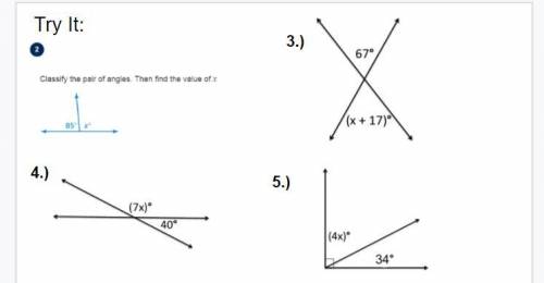 Classify the pair of angles. Then find the value of x.