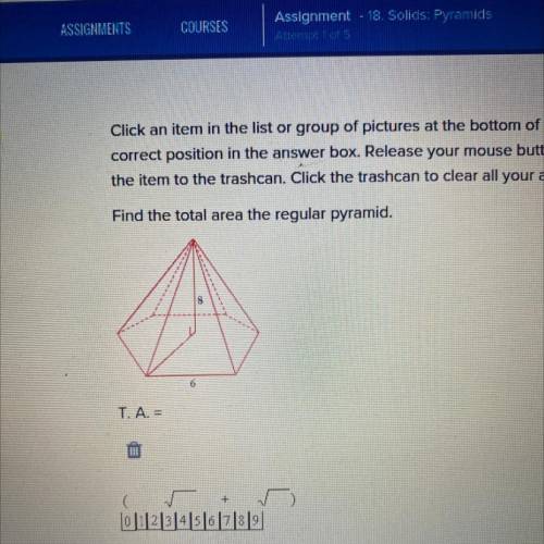 Find the total area the regular pyramid.
T. A. =