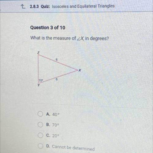 What is the measure of triangle X in degree