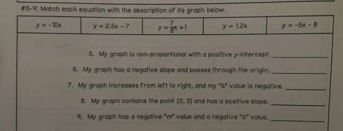 #5-9: Match each equation with the description of its graph below.(Plz answer! I really NEED help!!