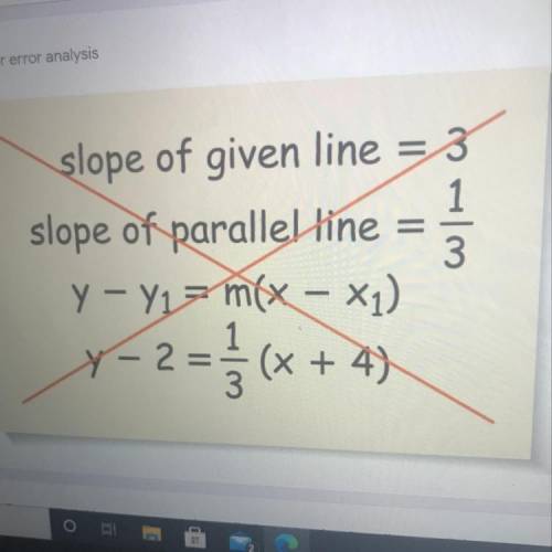 Error Analysis Your classmate tries to find an equation for a line parallel to y = 3x --

5 that c