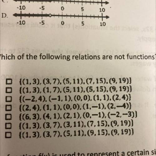 Which of the following relations are not functions? Select all that apply