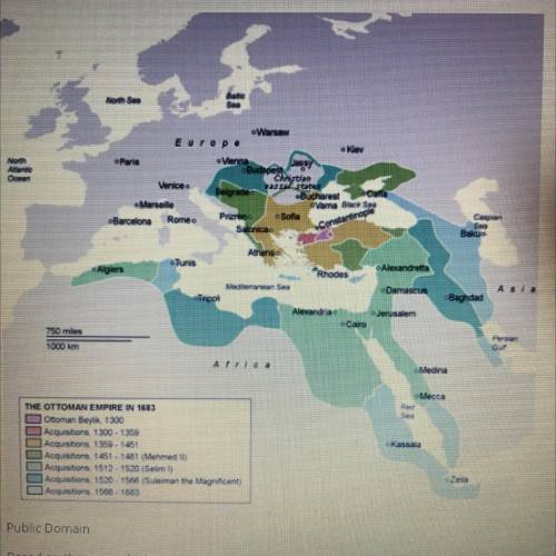 Use the map below showing the extent of

the extent of the Ottoman Empire in the 17th century to a