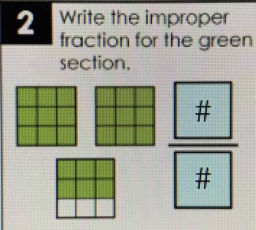Write the improper fraction for the green section.
