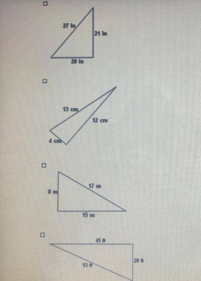Select the ones that are right triangles