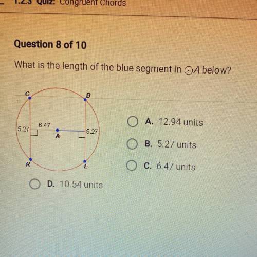 What is the length of the blue segment in A below?