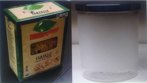 Here is a box of pasta and a cylindrical container. The two objects are the same height, and the cy