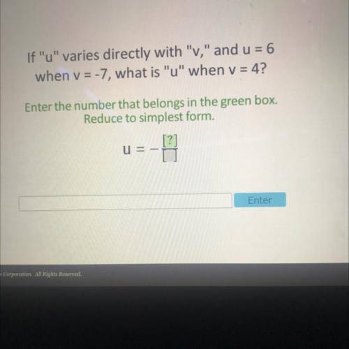 If u varies directly with v and u = 6 when v = 7, what is u when v = 4?