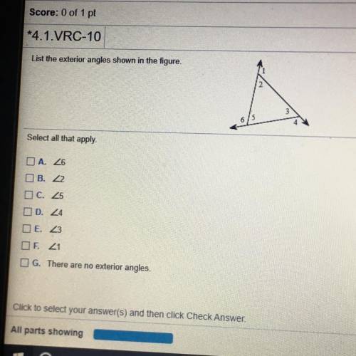 List the exterior angles shown in the figure