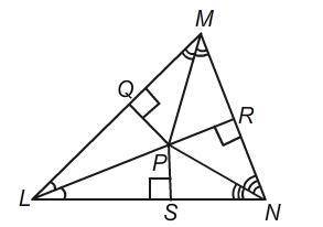 △LMN is shown below.

PQ = −2y + 15 and PS = 3y + 5. Find the radius of the inscribed circle of △L