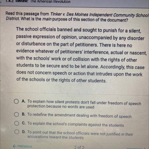 Read this passage from Tinker v Des Moines Independent Community School

Dietrict. What is the mai