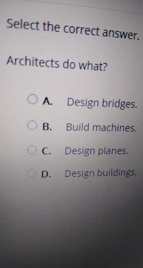 Architects do what? A. Design bridges. B. Build machines, OC. Design planes D. Design buildings
