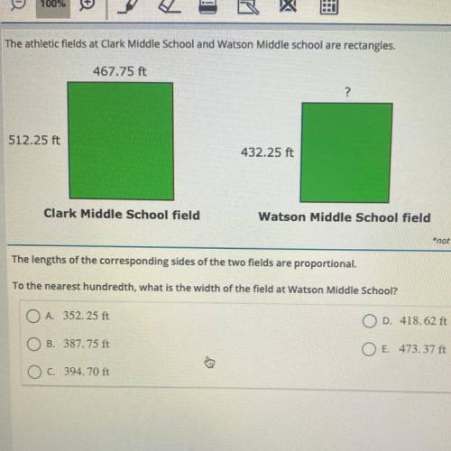 The athletic fields at Clark Middle School and Watson Middle school are rectangles.

467.75 ft
?
5