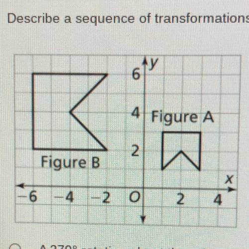 Please help!

Describe a sequence of transformations that maps Figure A to Figure B.
A. A 270° rot