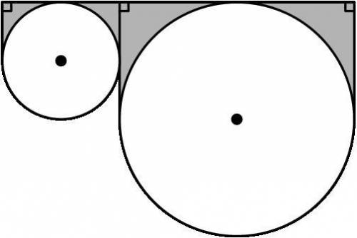 In the figure below, the smaller circle has a radius of two feet and the larger circle has a radius