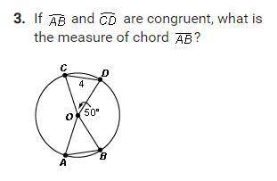 If ab and cd are congruent what is the measure of chord ab?