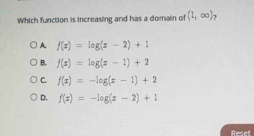 Which function is increasing and has a domain of (1,infinity)?