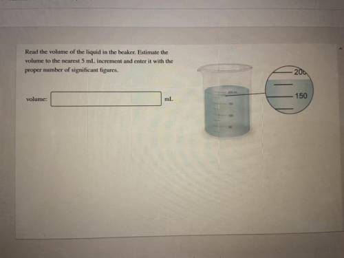 Read the volume of the liquid in the beaker. Estimate the

volume to the nearest 5 mL increment an