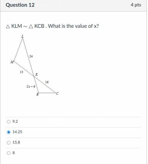 △ KLM ∼ △ KCB . What is the value of x?