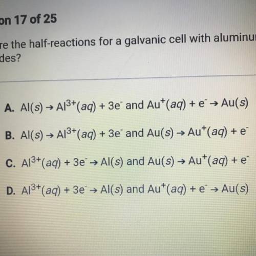 What are the half-reactions for a galvanic cell with aluminum and gold
electrodes?