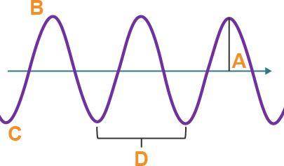 The diagram shows a wave traveling through a medium.

Identify point B.
amplitude
crest
trough
wav